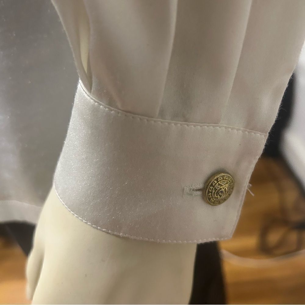 Horst Basler Vintage Shoulder Pads White Satin Blouse Chain Globe print - Picture 6 of 13
